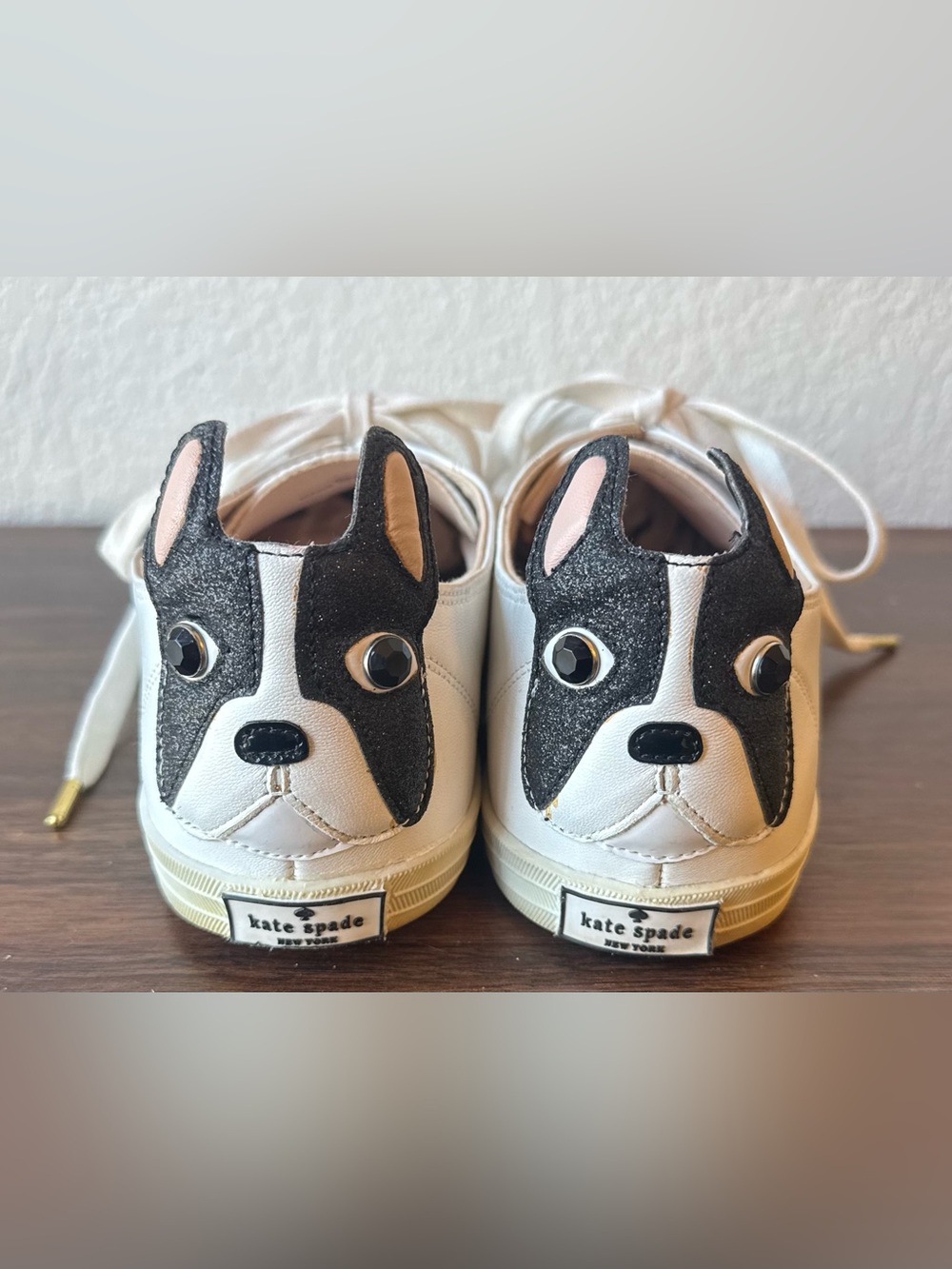 Kate Spade Women’s White Sneakers with Black & Pink Dog Face Boston Terrier 9.5M
